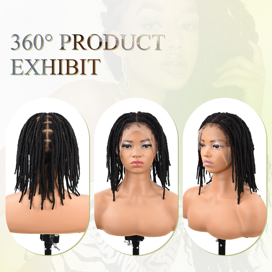 Interlocking Human Hair Dreadlocks Full Lace Wig 10 inches