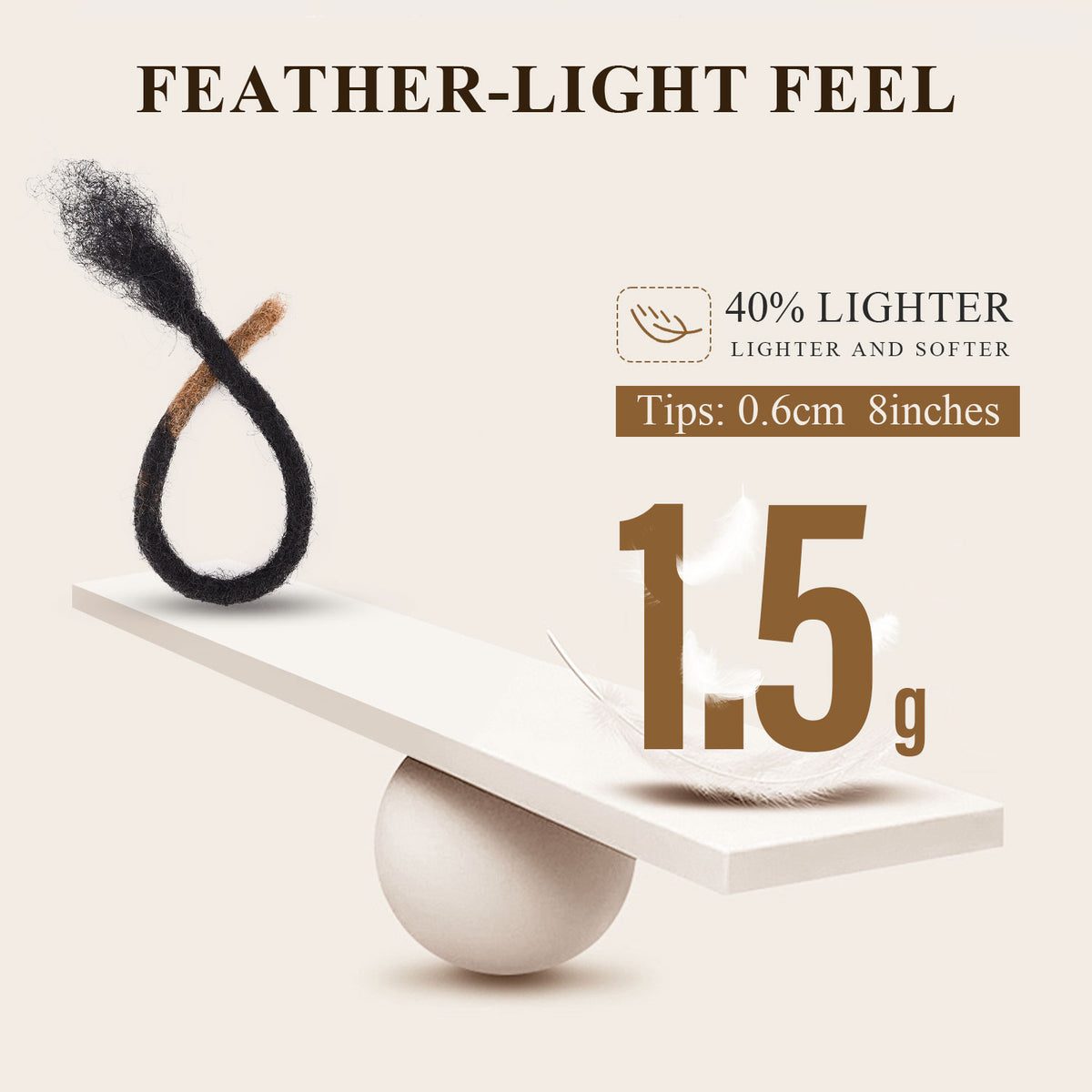 Lightweight soft loc extensions weighing 1.5 grams per strand.