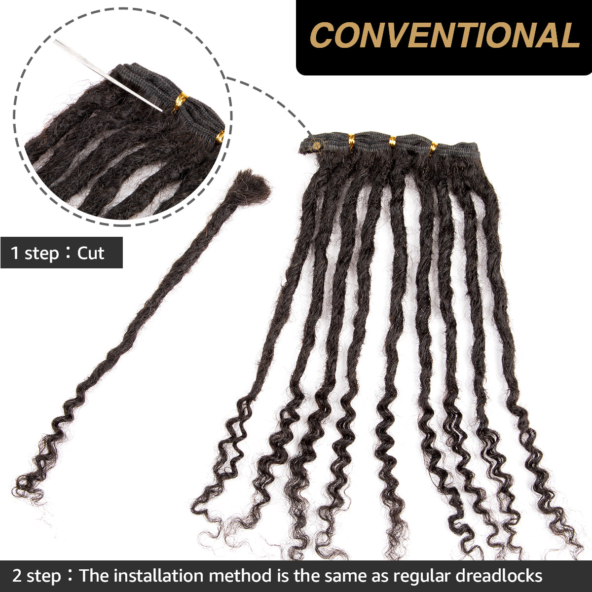 Extensions de cheveux humains Dreadlocks Freego extrémités bouclées faites à la main dreads permanentes Locs Extensions de cheveux