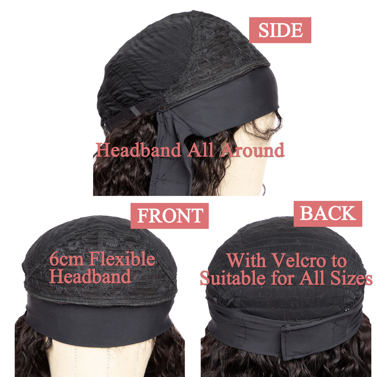 Jerry Curly Headband Wig Human Hair for Black Women Glueless None Wig Full Machine Made Natural Color