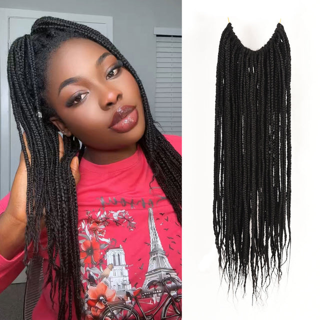 Natural black pre-looped crochet box braids, 100% human hair bundle.