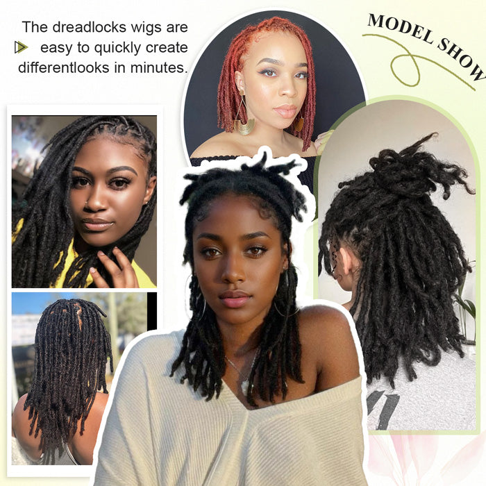 Interlocking Human Hair Dreadlocks Full Lace Wig 10 inches