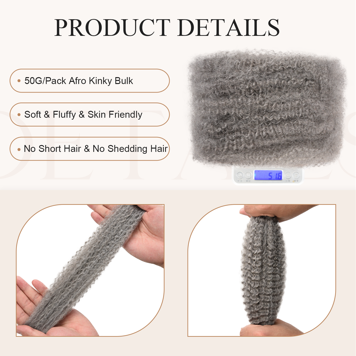 Grey Afro Kinky Bulk Human Hair For Braiding Dreadlock Hair 4C