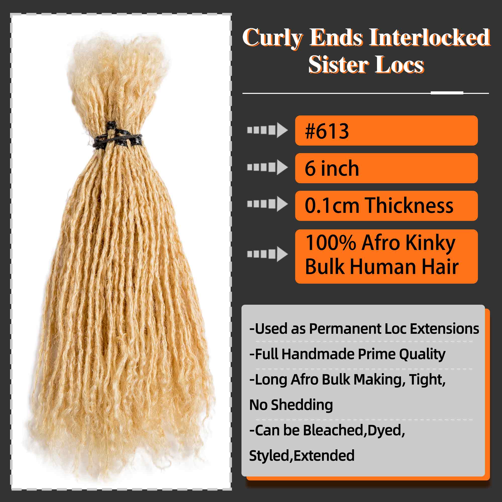 #613 Sister Locs Interlocked 100％ Real Human Hair Loc Extensions, Full Handmade Micro Locs with curly ends