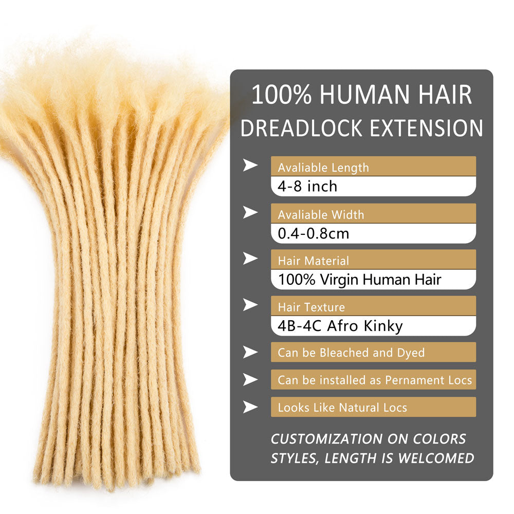 #613 Blonde Human Hair Dreadlocks Extensions Handmade Locs For Men and Women 0.4cm-0.8cm Thickness