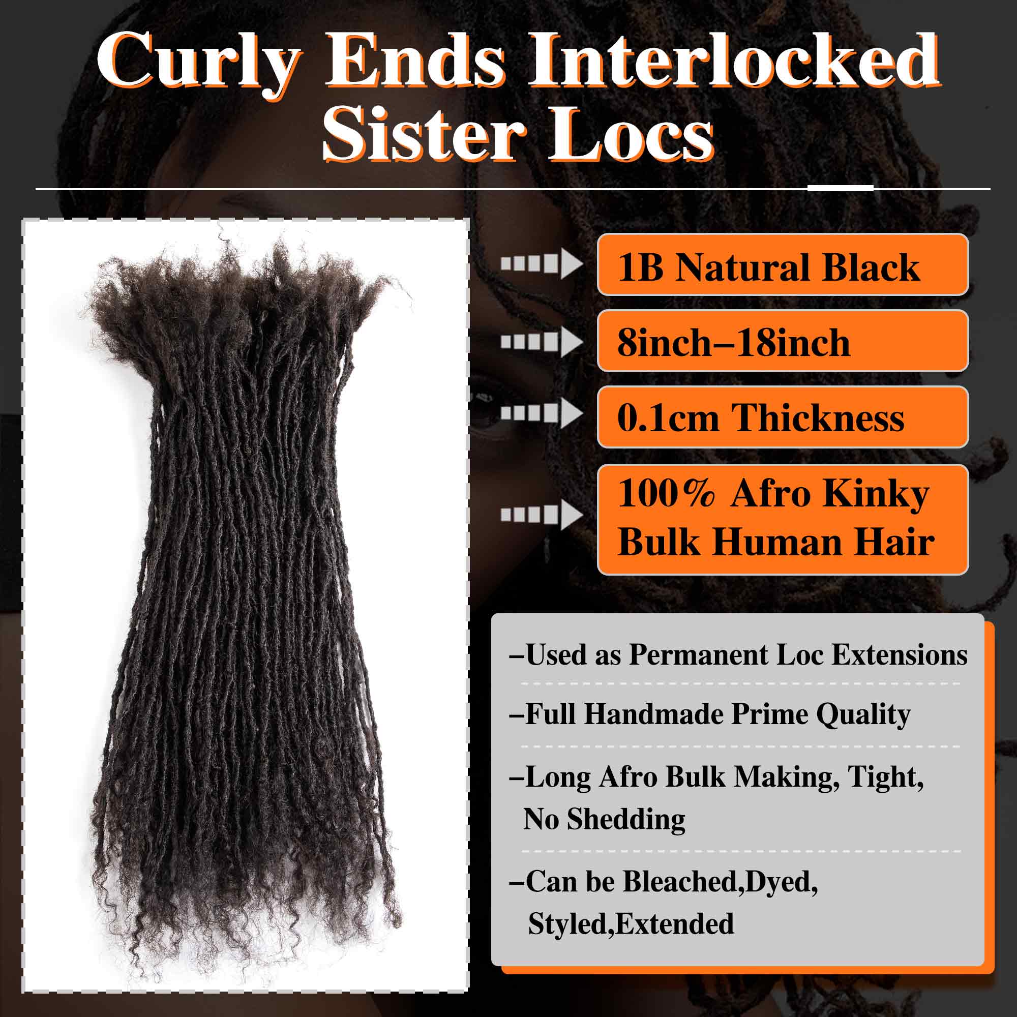 0.1cm Micro Locs 100％ Real Human Hair Loc Extensions, Full Handmade Sister Locs with loose ends