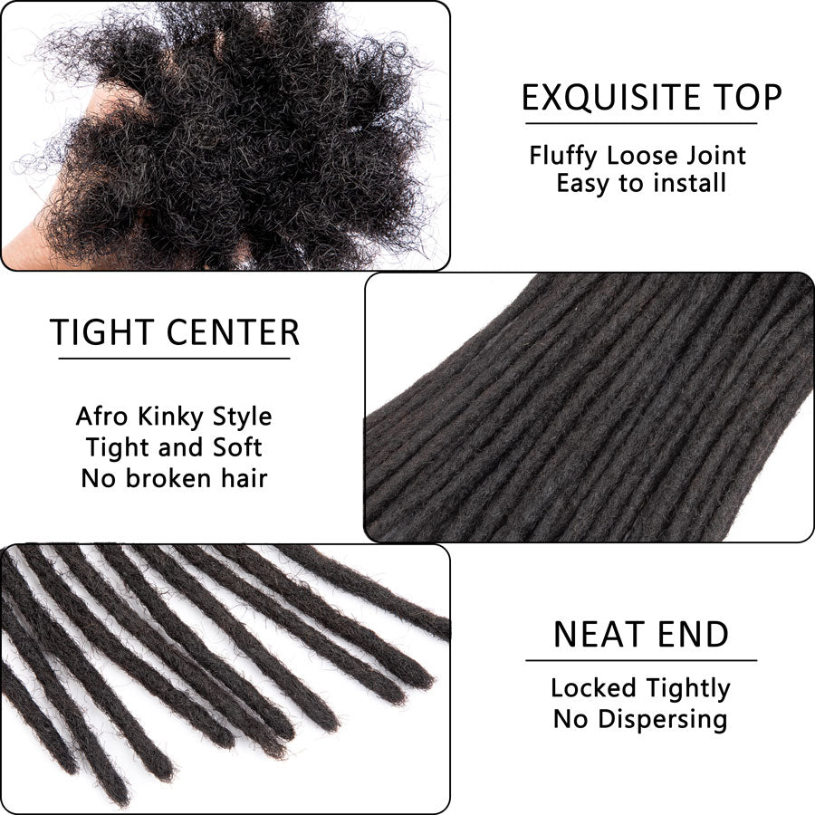 0.4cm Thickness Dreadlocks Extensions Human Hair Dreads Locs Hair Extensions For Men and Women 4-18 Inch
