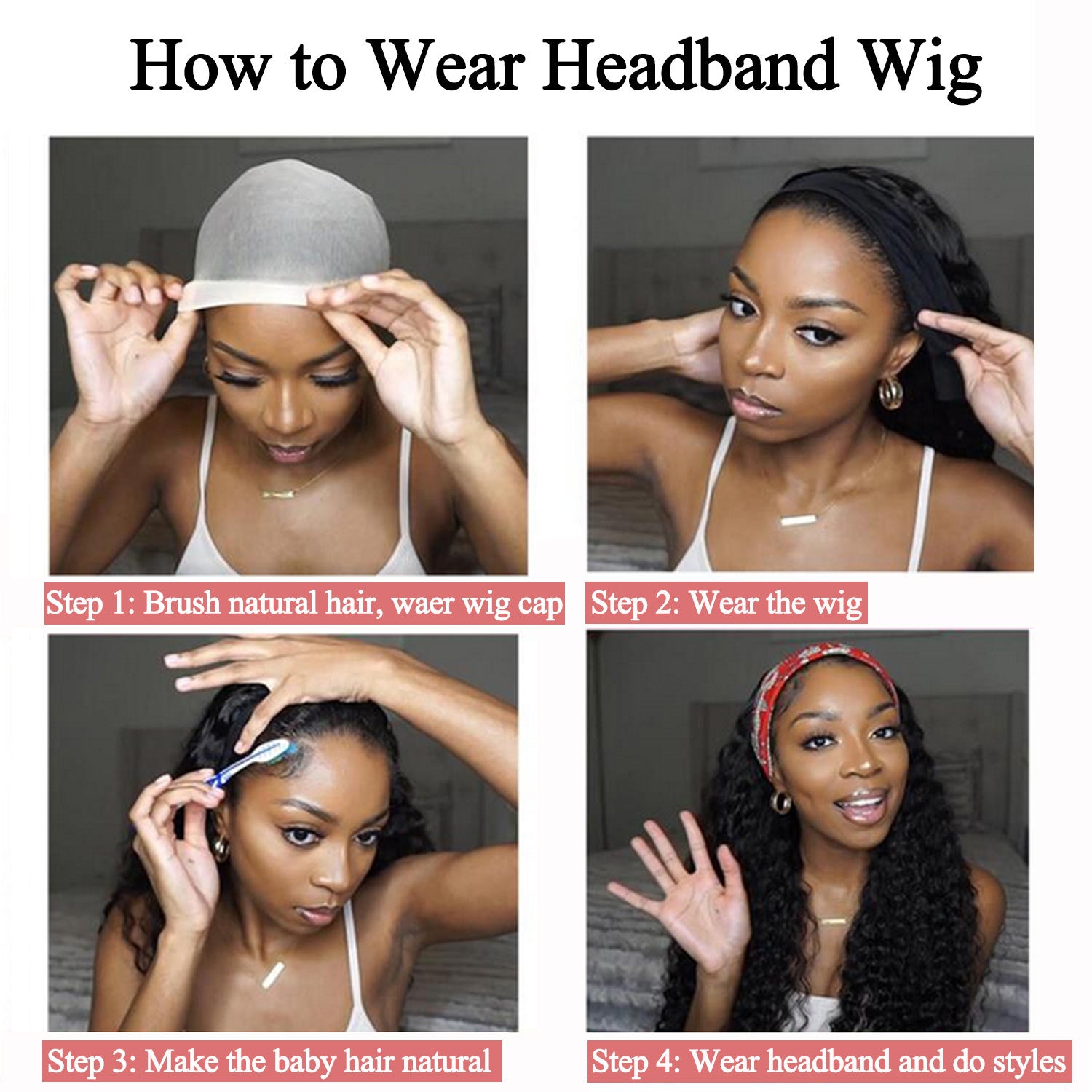 Jerry Curly Headband Wig Human Hair for Black Women Glueless None Wig Full Machine Made Natural Color