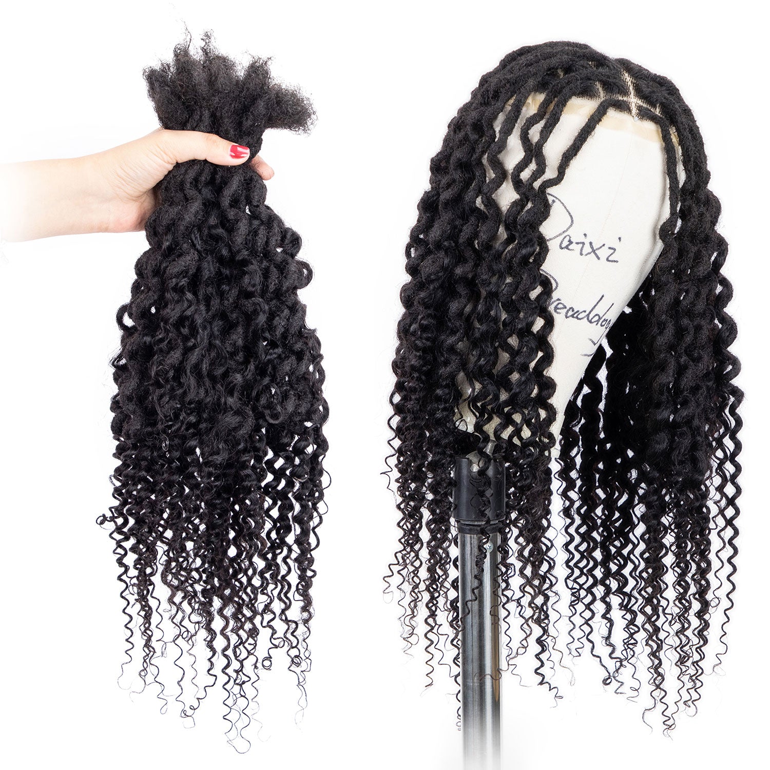 Boho Dreadlocks Extensions with Curly Ends Afro Human Hair Handmade Goddess Locs 0.6cm Thickness