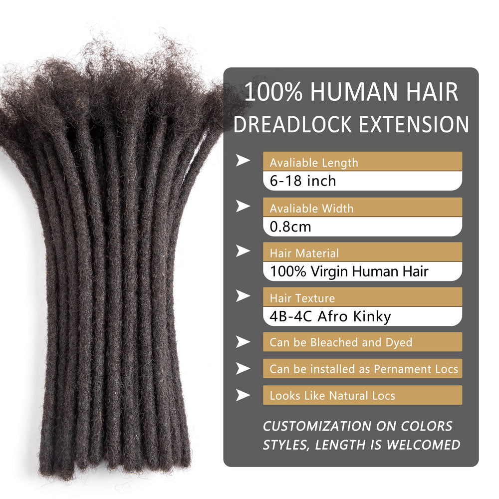 Extensions de cheveux humains Dreadlocks Locs Dreads Extensions de cheveux 0,8 cm d'épaisseur (6-18 pouces)
