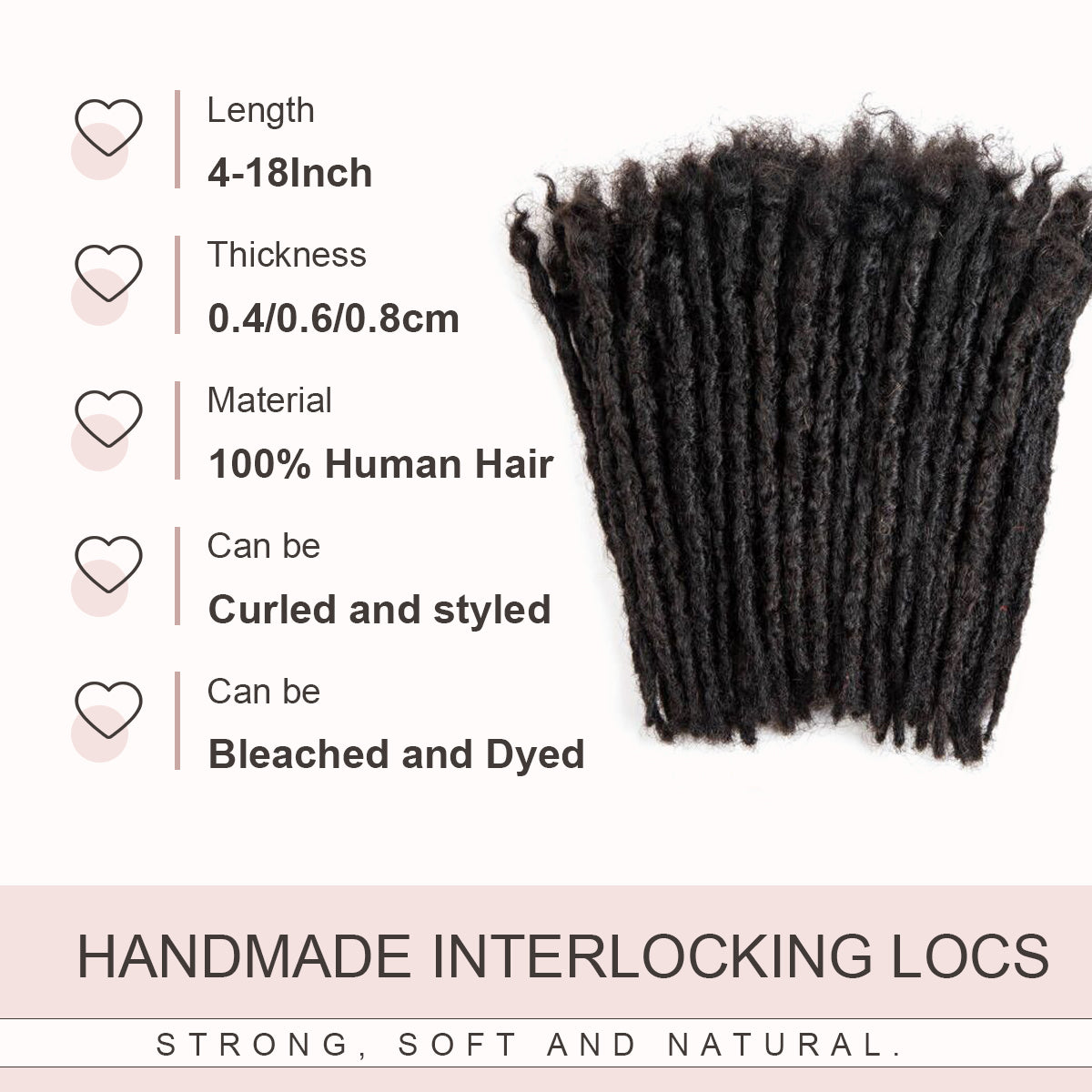 Interlocking Locs 100％ Real Human Hair Loc Extensions, Whole long hair, Full Handmade natural black