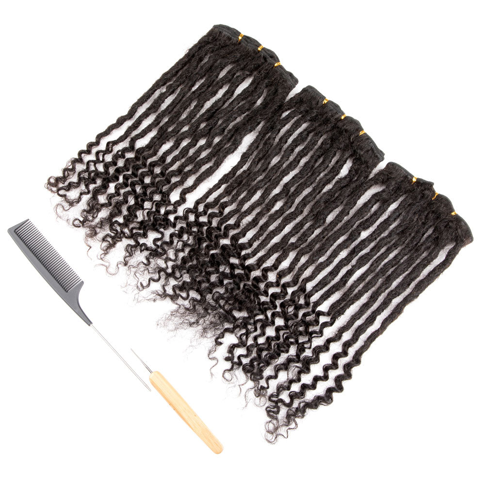 Human Hair Loc Extensions with Curly Ends, Weft Locs，Full Handmade Whole Long Hair Production