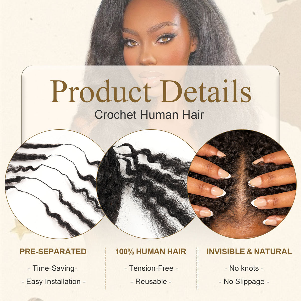 Kinky Straight Crochet Hair for Braids, Twists,  Feather Crochet Human Hair Extension