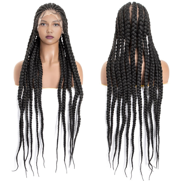 36" Full Lace Cornrow Box Braid Wigs for Black Women Full Knotless Hand-Knitted Feed In Synthetic Braided Wigs with Baby Hair(Free Part)