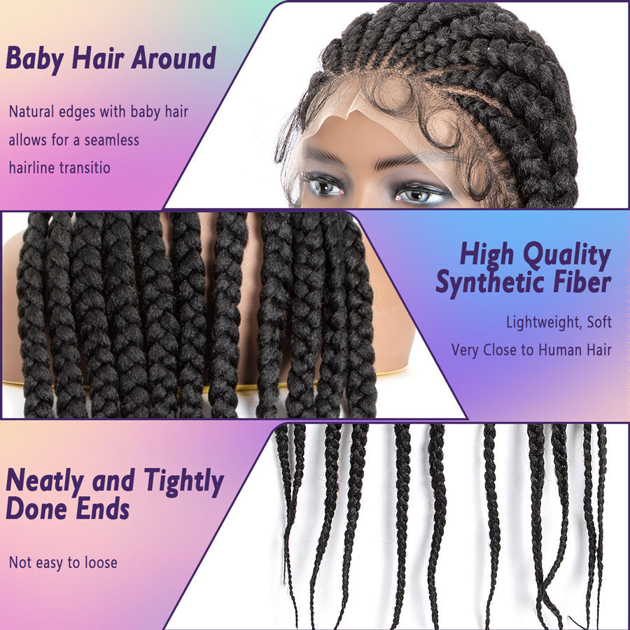 36 Full Lace Cornrow Box Braid Wigs for Black Women Full Knotless Han