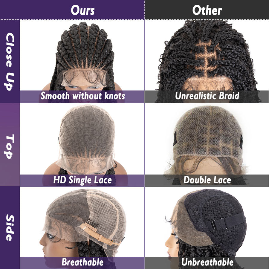 Perruques tressées en dentelle complète de 36 pouces pour femmes noires, perruques tressées synthétiques sans nœuds tricotées à la main avec cheveux de bébé (partie libre)
