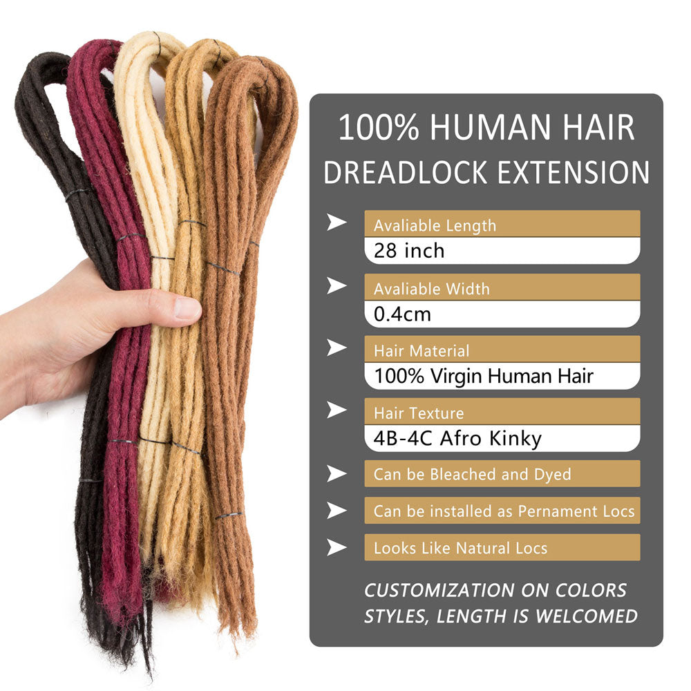 Double Pointy End Dreadlocks Extensions Human Hair Permanent Dreads Locs Hair Extensions for Retwist Natural Color 0.4cm Thin  28 Inch