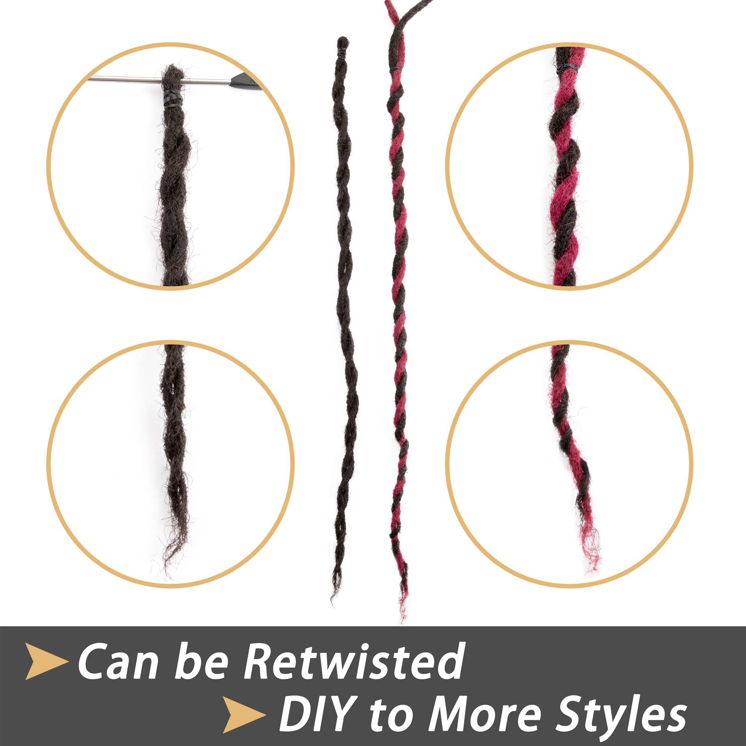 Dreadlocks Extensions Cheveux Humains Permanent Dreads Locs Extensions de Cheveux pour Retwist et Braid Couleur Naturelle 0.4cm Mince (6-12 Pouces)