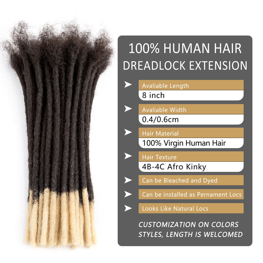 #T1B/613 Blonde Tips Color Human Hair Dreadlocks Extensions Handmade Locs 0.4cm-0.6cm Thickness