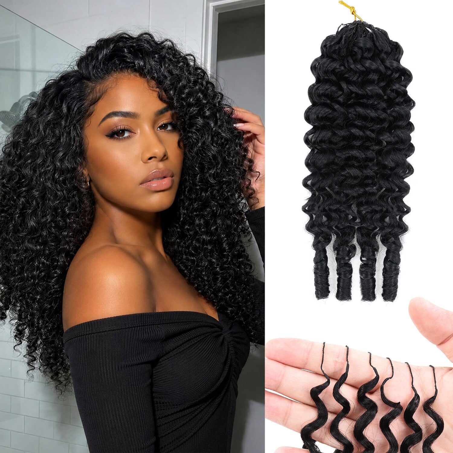 Burmese Curly Crochet Hair Natural Black Feather Human Hair Extension