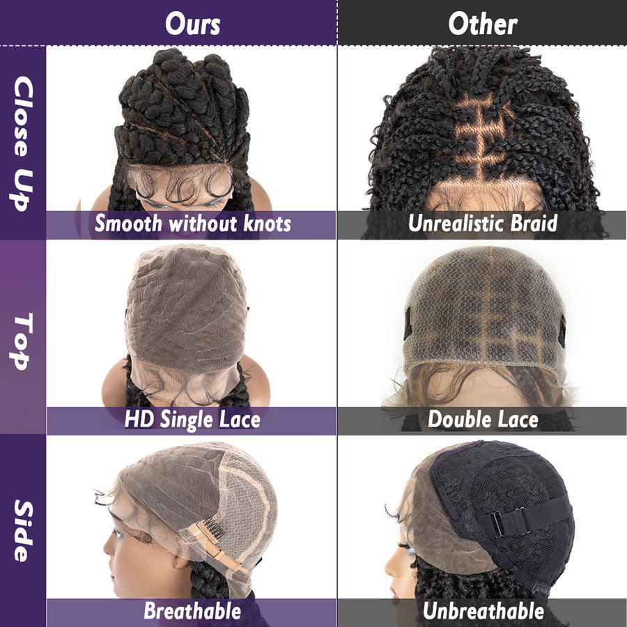 Perruques tressées en dentelle complète de 36 pouces pour femmes noires, perruques tressées synthétiques sans nœuds tricotées à la main avec cheveux de bébé (partie gauche)