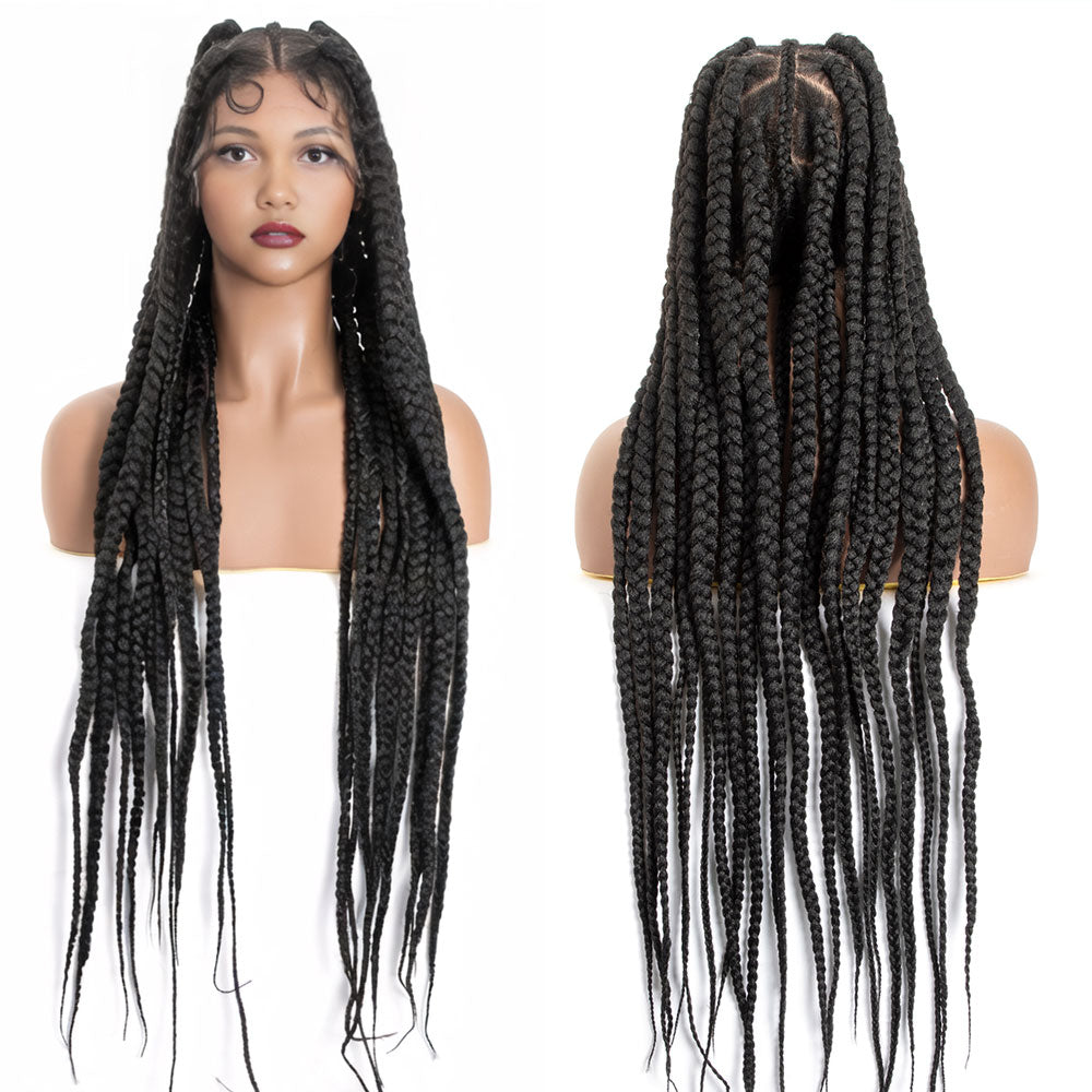 Sing Full Lace Box Braided Wigs for Black Women Full Knotless Hand-Knitted Synthetic Braided Lace Wigs with Baby Hair