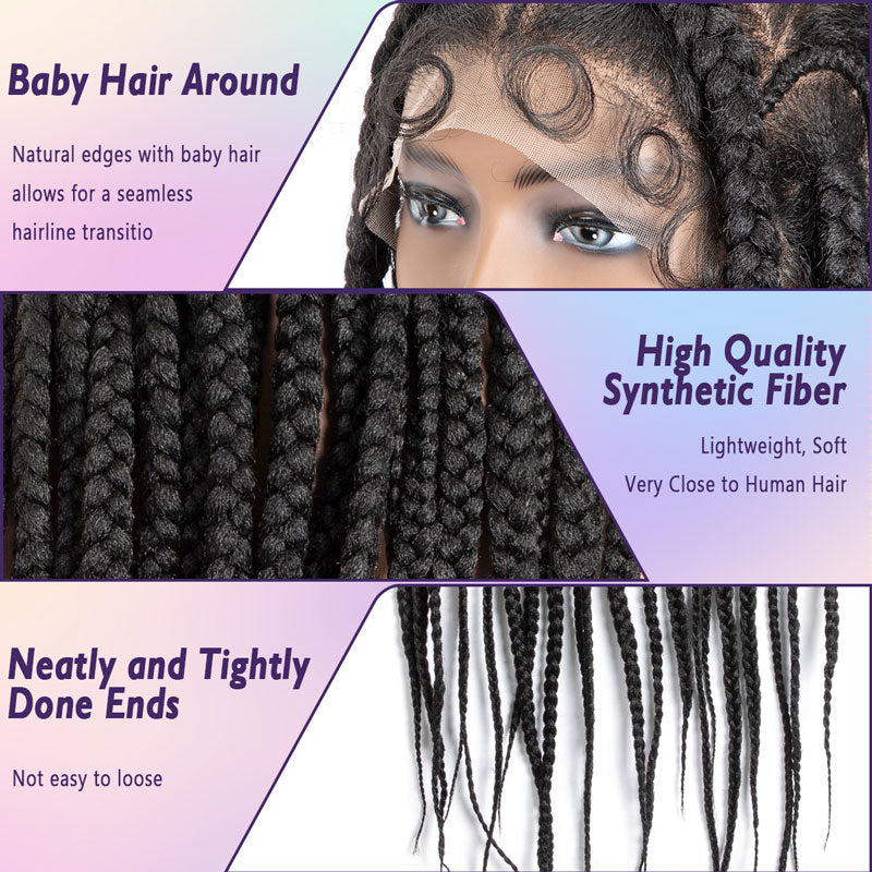 Sing Full Lace Box Braided Wigs for Black Women Full Knotless Hand-Knitted Synthetic Braided Lace Wigs with Baby Hair(Pre Partition）