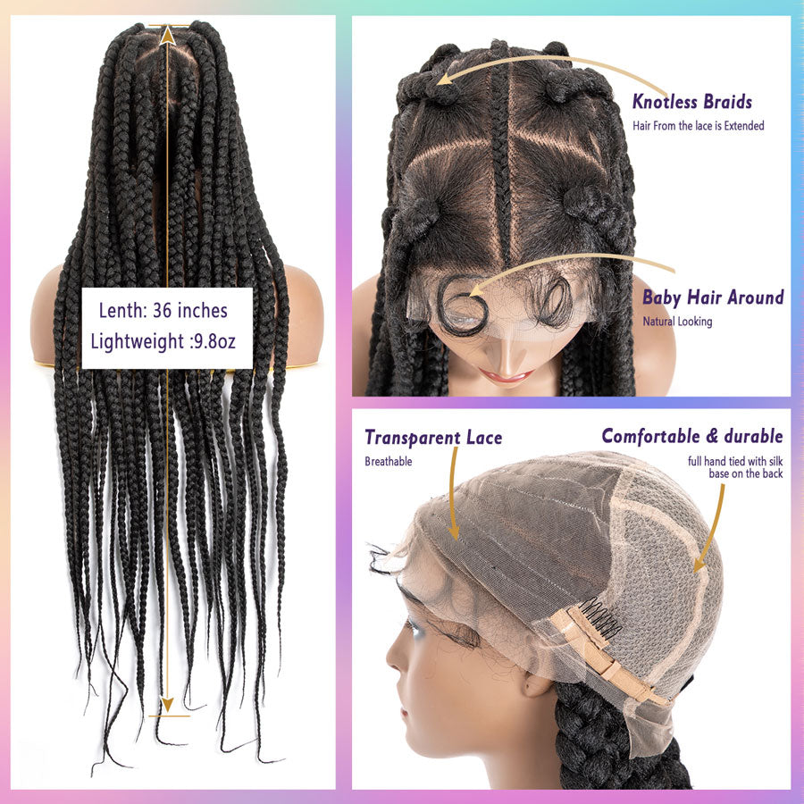Sing Full Lace Box Braided Wigs for Black Women Full Knotless Hand-Knitted Synthetic Braided Lace Wigs with Baby Hair