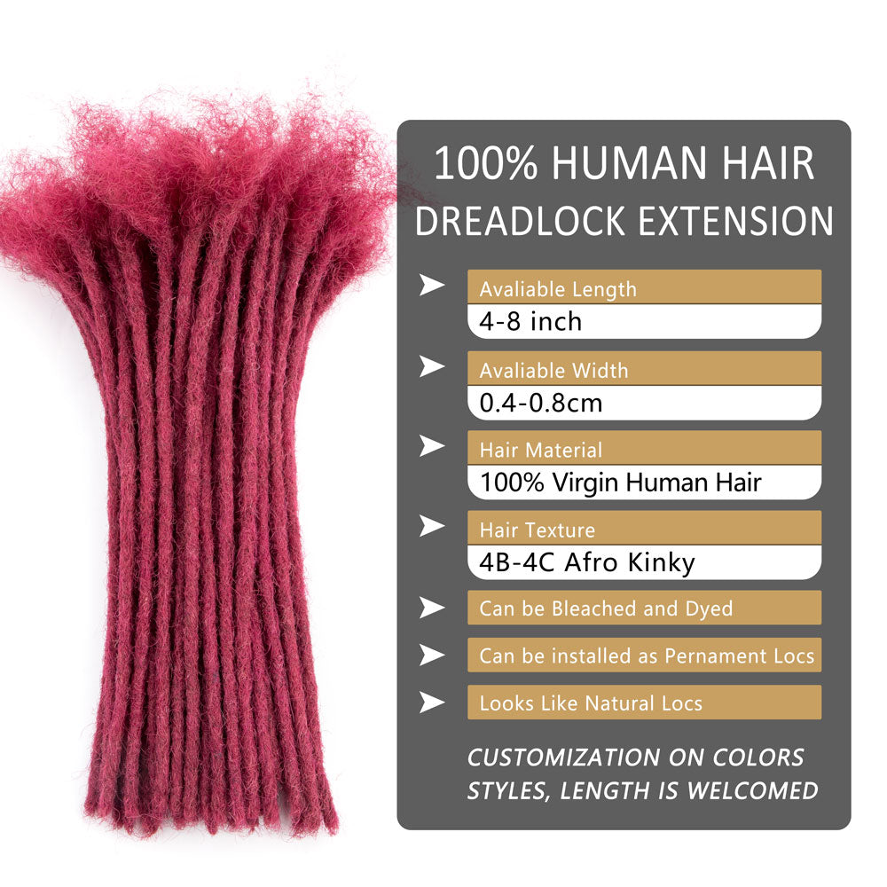 Bourgogne Dreads Extensions Bug # Cheveux Humains Dreadlocks 8 Pouces Locs Cheveux 0.4cm-0.8cm