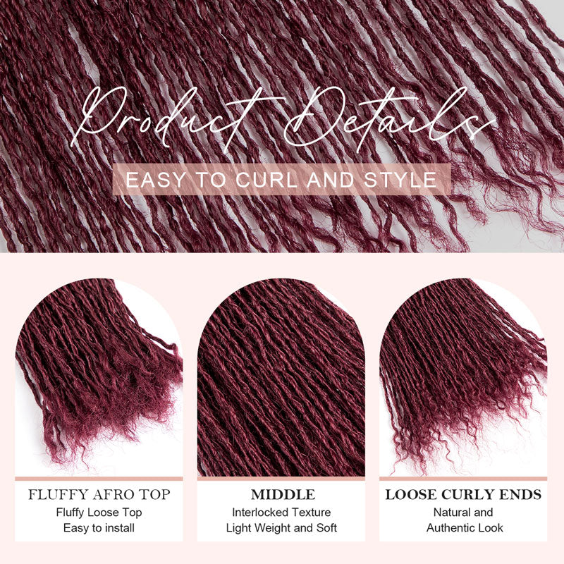 #Bug human hair interlocking Sisterlocks extensions showing fluffy top, interlocked middle, curly ends.