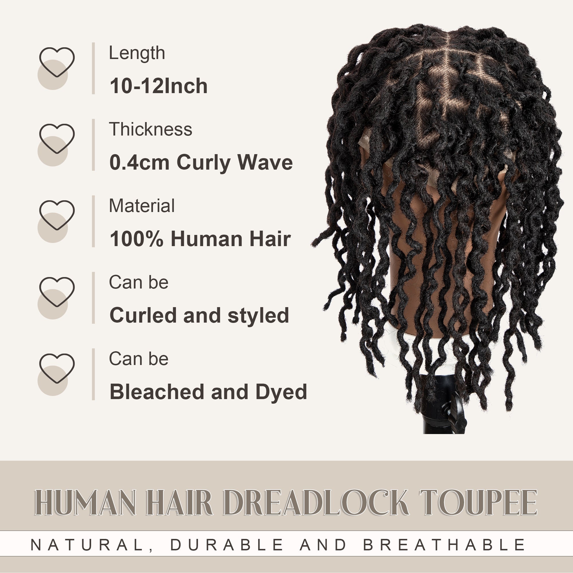 Curly Dreadlocks Toupee Wave locs Base Unit 100% Human Hair Weave Hair Unit 8x10inch