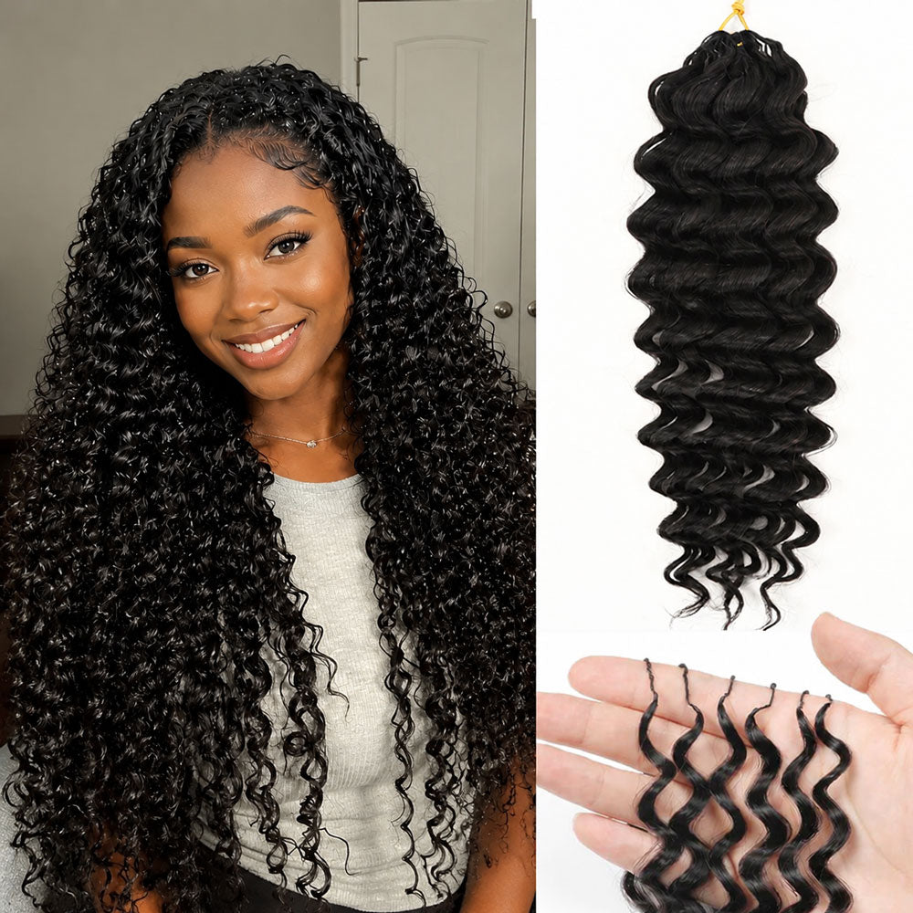 Deep Wave Feather Crochet Hair | Natural Black Human Hair - Daixi