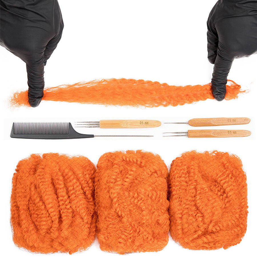 Orange 4C Afro Kinkys Human Hair Bulk for Dreadlocks, Repair Extensions 6 Inch