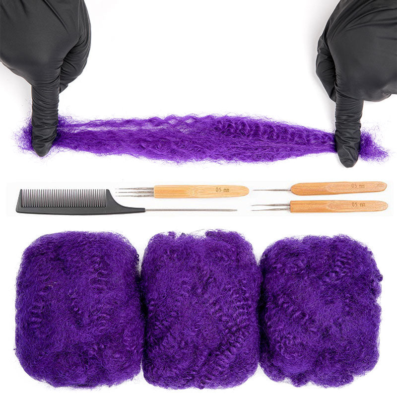 Purple 4C Afro Kinkys Human Hair Bulk for Dreadlocks, Repair Extensions 6 Inch
