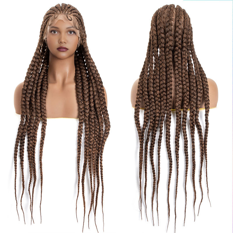 36" Full Lace Cornrow Box Braid Wigs for Black Women Full Knotless Hand-Knitted Synthetic Braided Wigs with Baby Hair(Free Part)