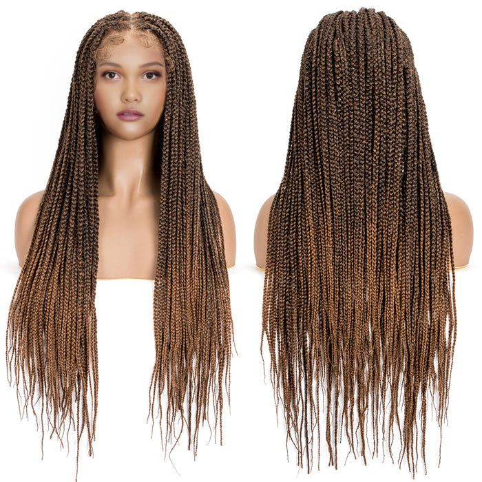 36" Box Braided Wigs Full Lace Knotless Box Braids Wig for Women Synthetic Braided Wig With Baby Hair（Square Partition）