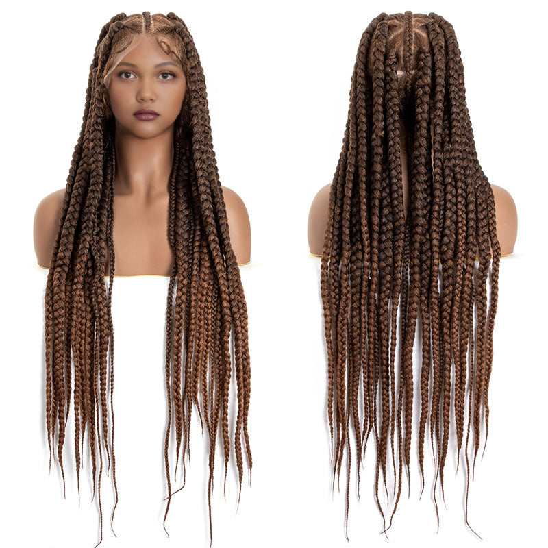 36‘’ Full Lace Box Braided Wigs for Black Women Full Knotless Hand-Knitted Synthetic Braided Lace Wigs with Baby Hair(Pre Partition）