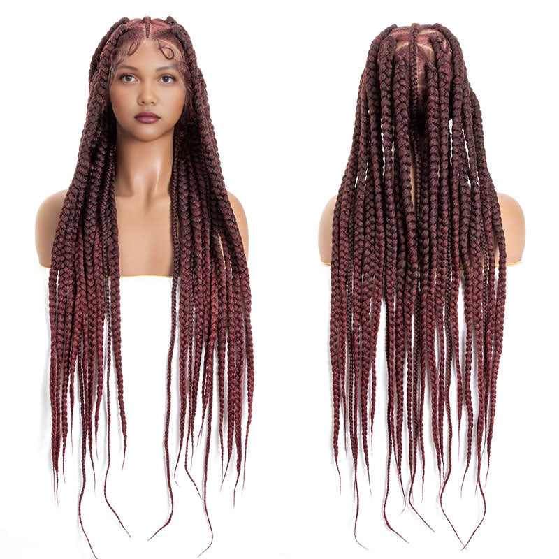 36‘’ Full Lace Box Braided Wigs for Black Women Full Knotless Hand-Knitted Synthetic Braided Lace Wigs with Baby Hair(Pre Partition）