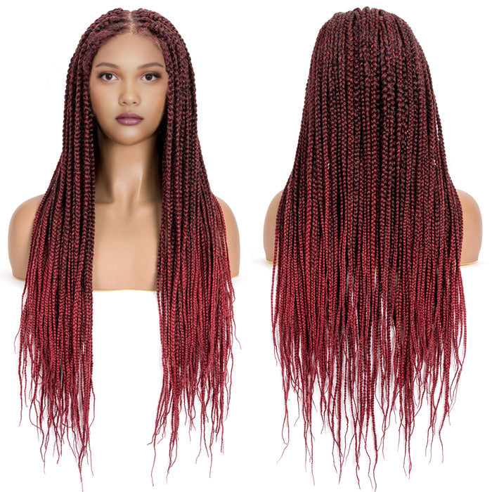 36" Box Braided Wigs Full Lace Knotless Box Braids Wig for Women Synthetic Braided Wig With Baby Hair（Square Partition）