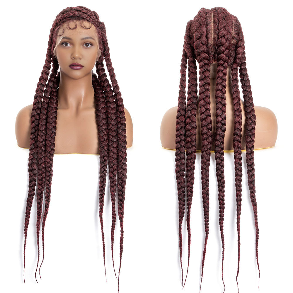 36" Full Lace Cornrow Box Braid Wigs for Black Women Full Knotless Hand-Knitted Synthetic Braided Wigs with Baby Hair(Left Part)