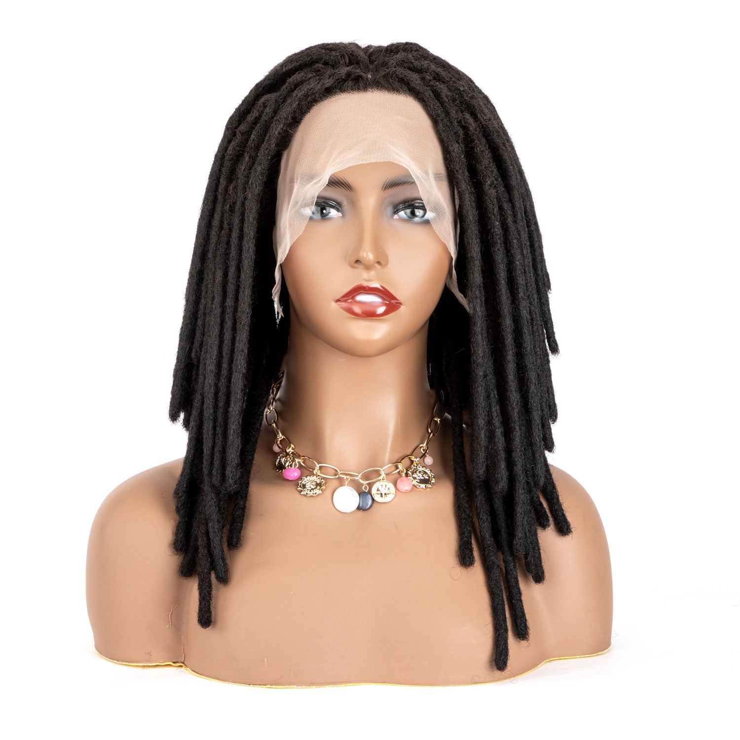 0.8cm 100% Human Hair Dreadlock Wigs Natural Black dreadLocks 12 Inch Human Hair Dreads Wig with Lace Front Dreadlock Wig for Black Women