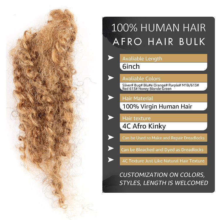 #27 Caramel Brown 4C Afro Human Hair Bulk for Dreadlocks, Repair Extensions 6 Inch