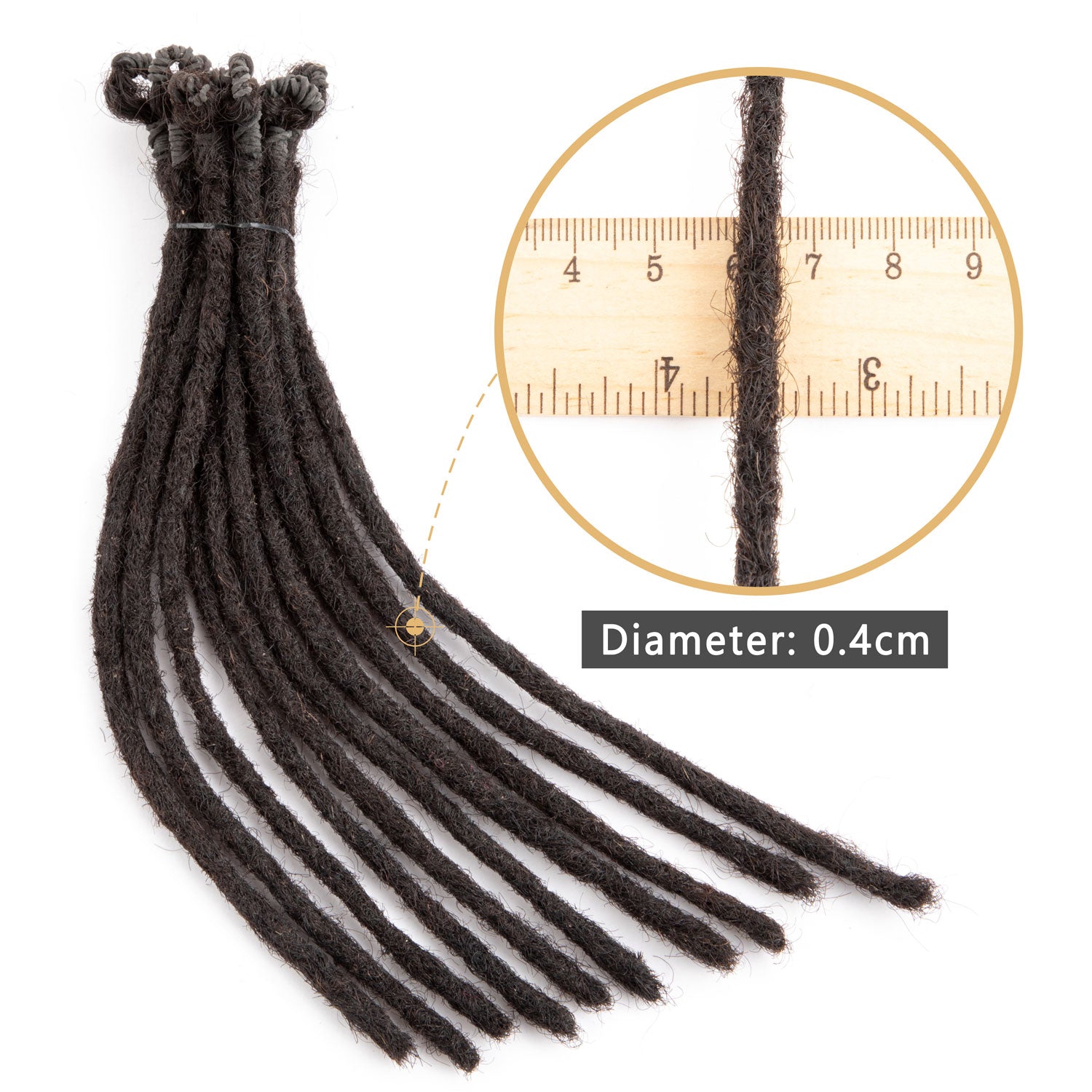 Pre-looped Top Dreadlocks Extensions Human Hair Permanent Dreads for Retwist Natural Color 0.4cm Thickness  (6-18 Inch)