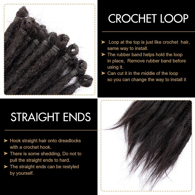 100% Human Hair Pre-Looped Straight Dreadlocks Extensions （16-24inch）