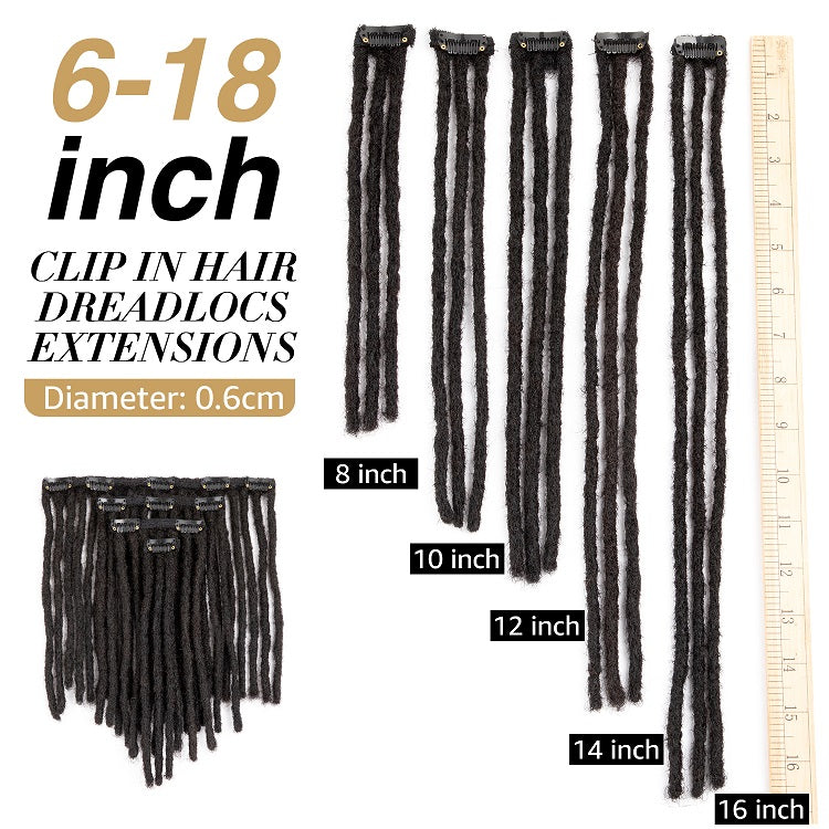 0.6cm Human Hair Natural Color Clip in Dreadlocks Extensions For Men and Women (8-18 inch)