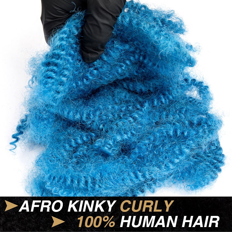 Bleu 4C Afro Kinkys cheveux humains en vrac pour dreadlocks, extensions de réparation 6 pouces