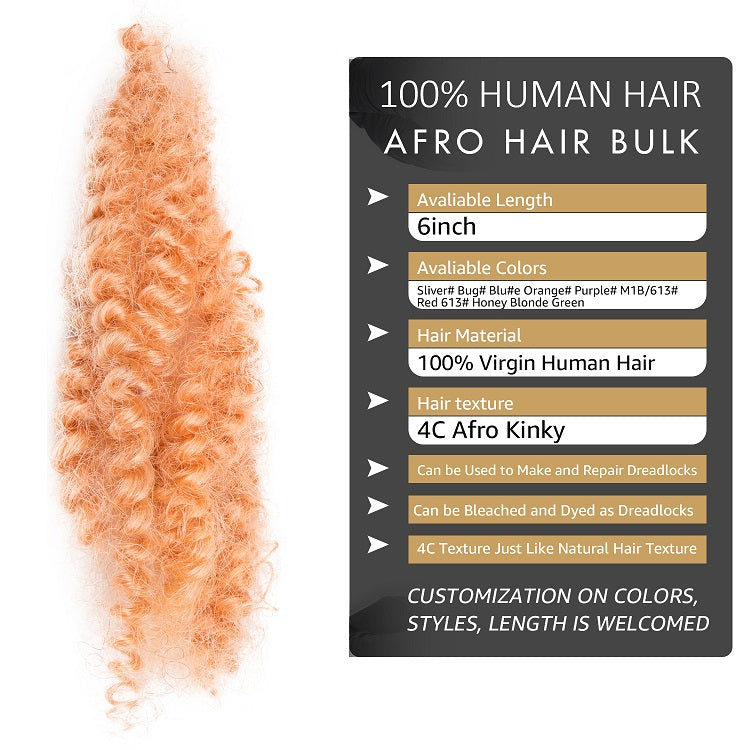 Honey Blonde 4C Afro Kinkys Cheveux humains en vrac pour dreadlocks, extensions de réparation 6 pouces