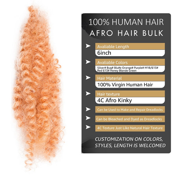 Honey Blonde 4C Afro Kinkys Human Hair Bulk for Dreadlocks, Repair Extensions 6 inch