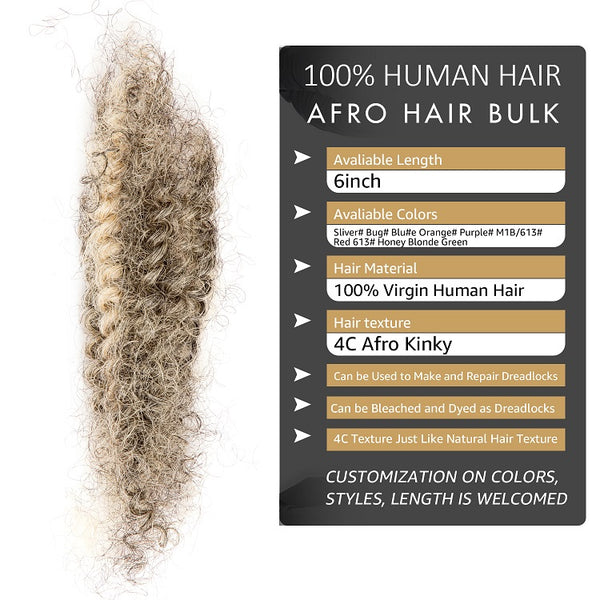 M1B/613# 4C Afro Kinkys Human Hair Bulk for Dreadlocks, Repair Extensions 6 Inch