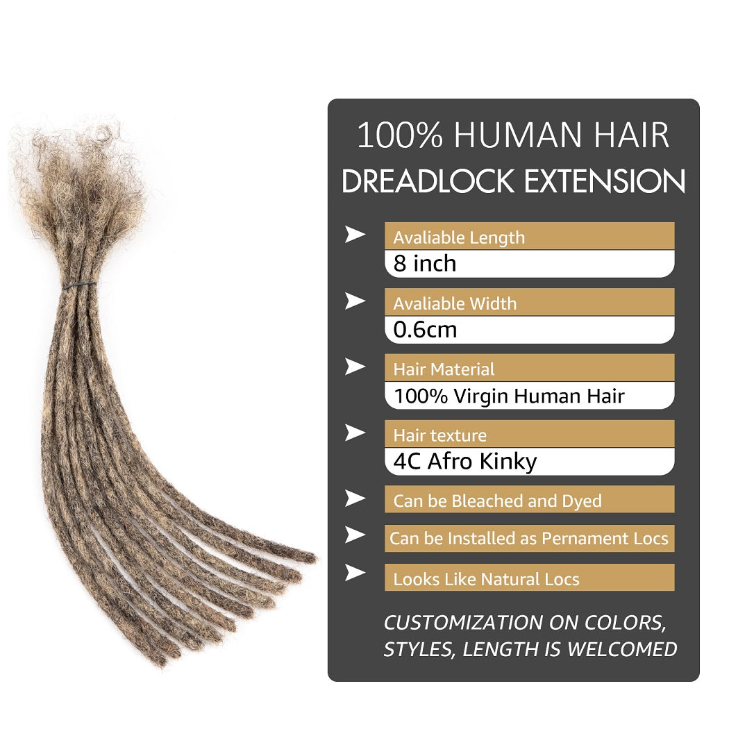 # M1B/613 Dreads Extensions de cheveux humains Dreadlocks 8 pouces Locs cheveux 0,6 cm